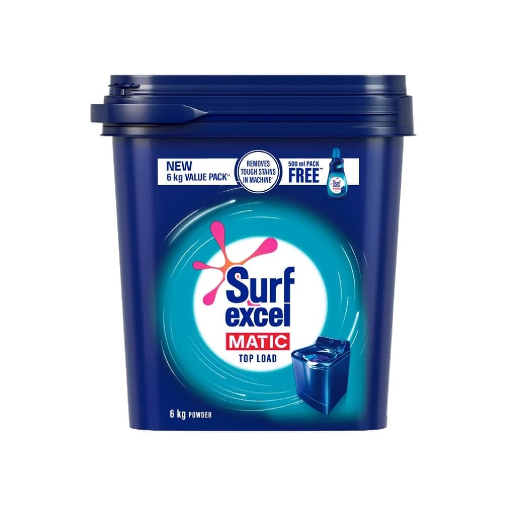 Surf Excel Matic Top Load 6 kg powder with free 500 ml liquid inside — front