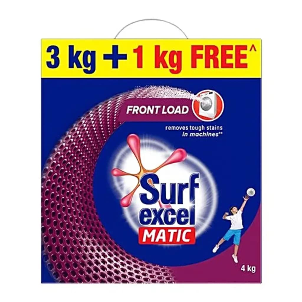 Surf Excel Matic Front Load Detergent Powder — 3 kg + 1 kg free; one manufacturer carton, 4 kg total
